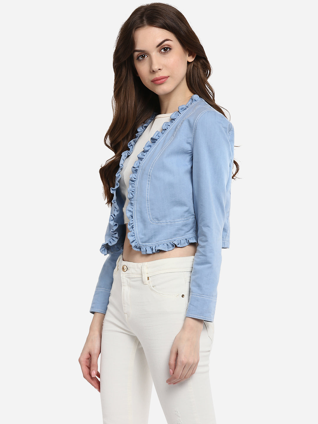 Women's Denim Ruffle Short Shrug