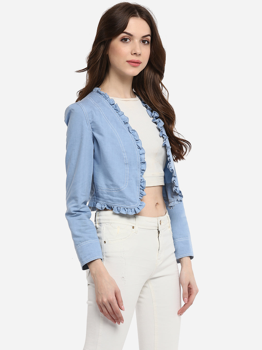 Women's Denim Ruffle Short Shrug