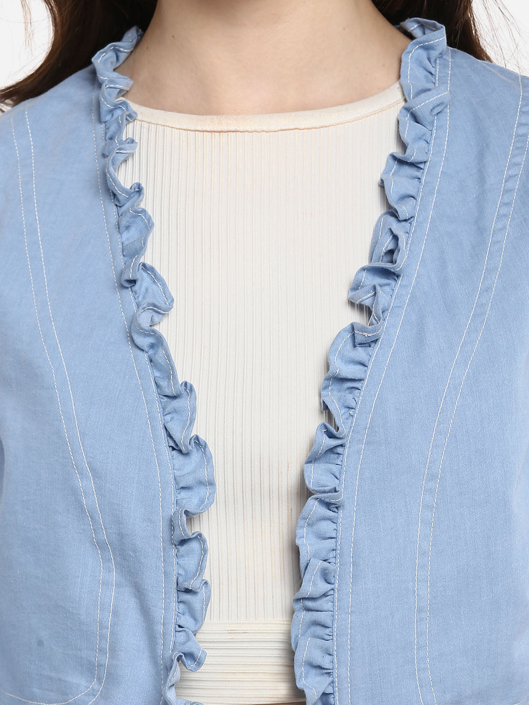 Women's Denim Ruffle Short Shrug