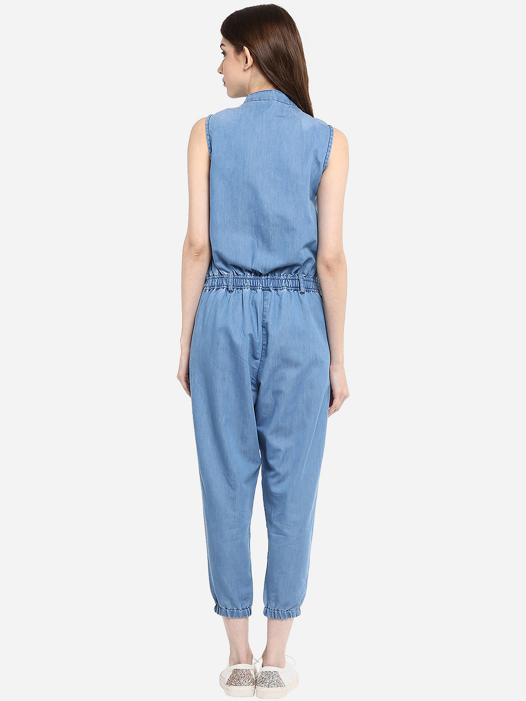 Women's Denim Mandarin Collar Jumpsuit