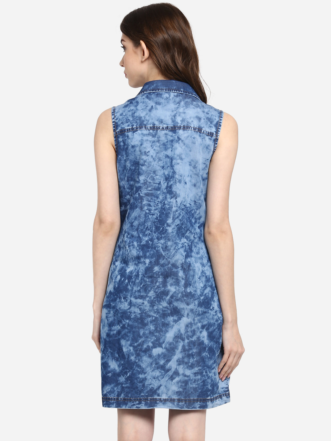 Women's Cloud Wash Blue Zip Dress with Seam