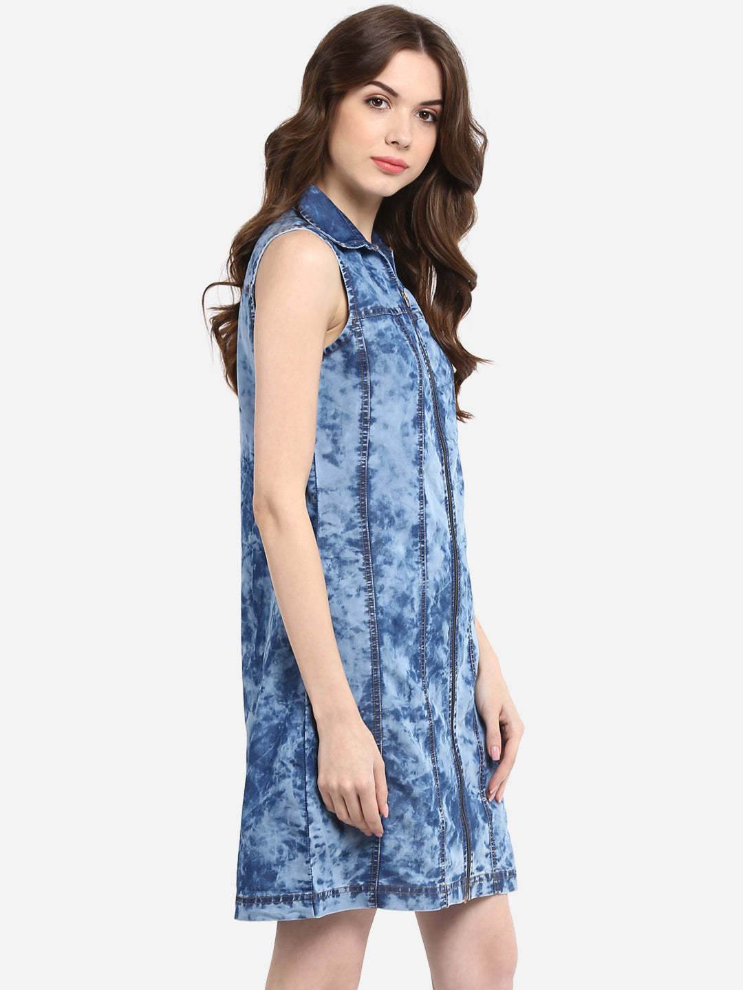 Women's Cloud Wash Blue Zip Dress with Seam