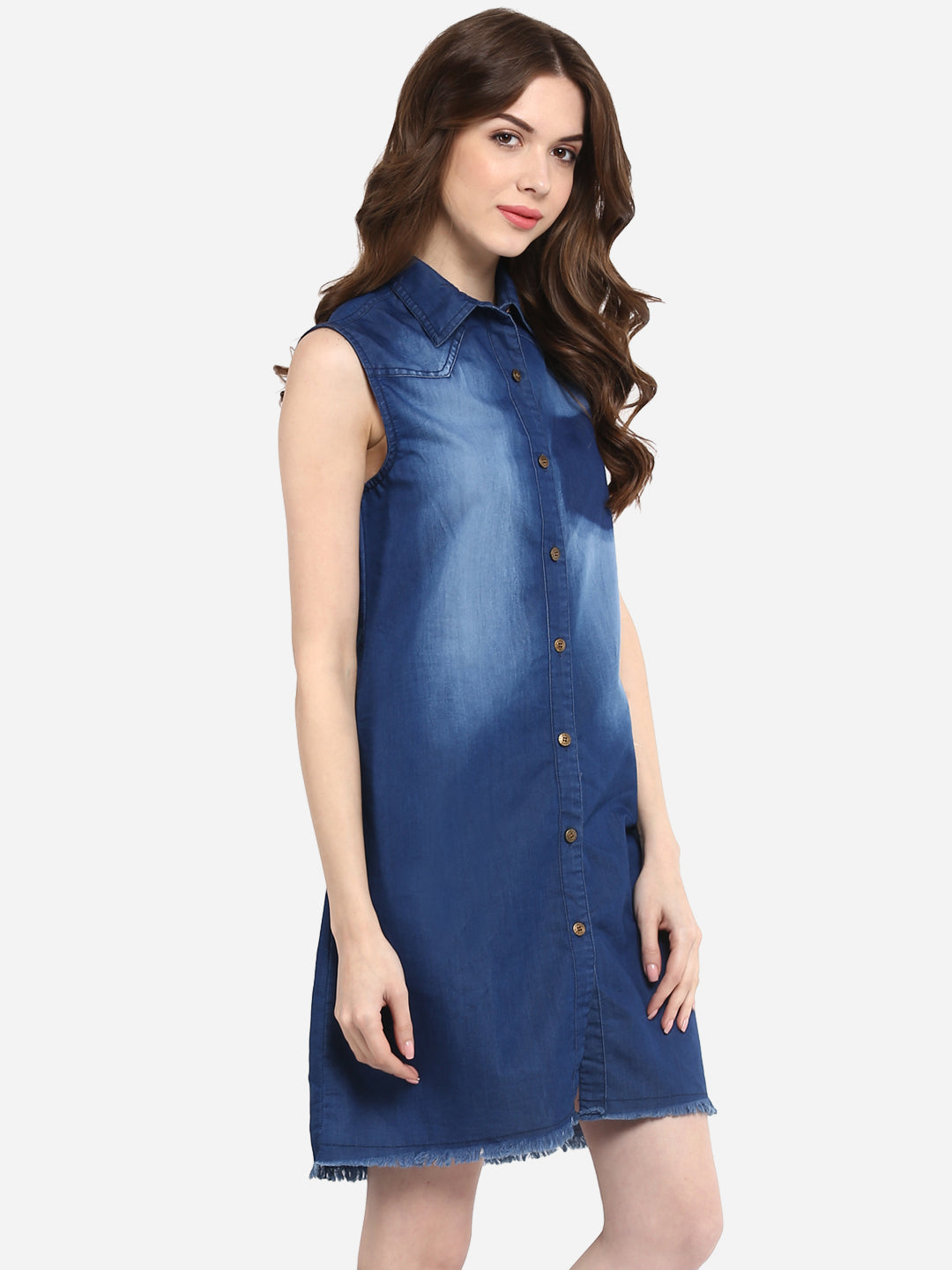 Women's Blue Dress with Pocket Impression Wash