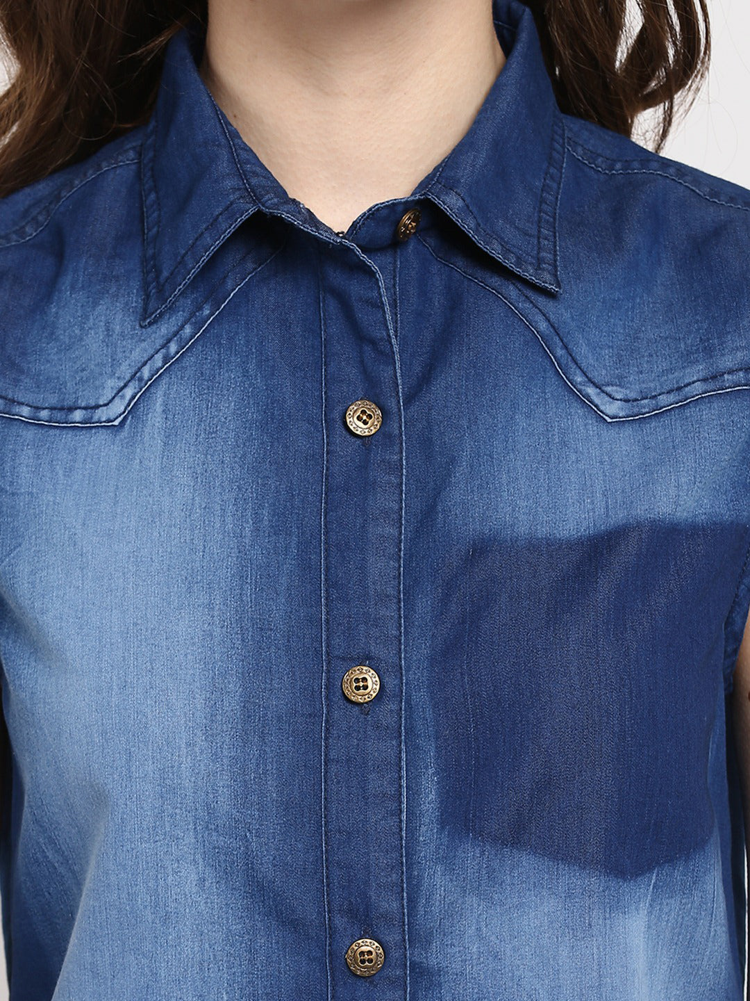 Women's Blue Dress with Pocket Impression Wash