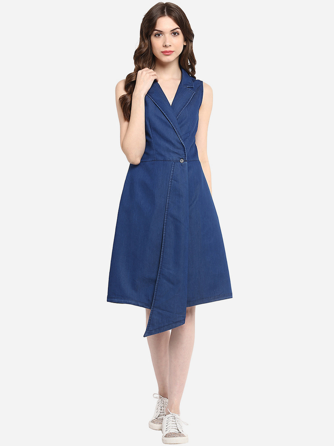 Women's Blue Denim Wrap Dress with Flap – Stylestone