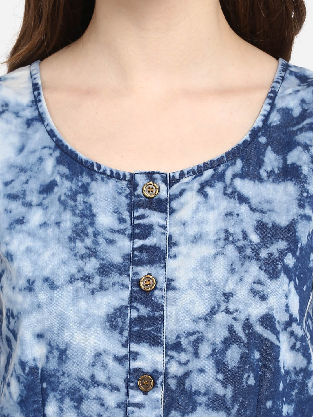 Women's Blue Cloud effect Denim Dress with elasticated Waistline