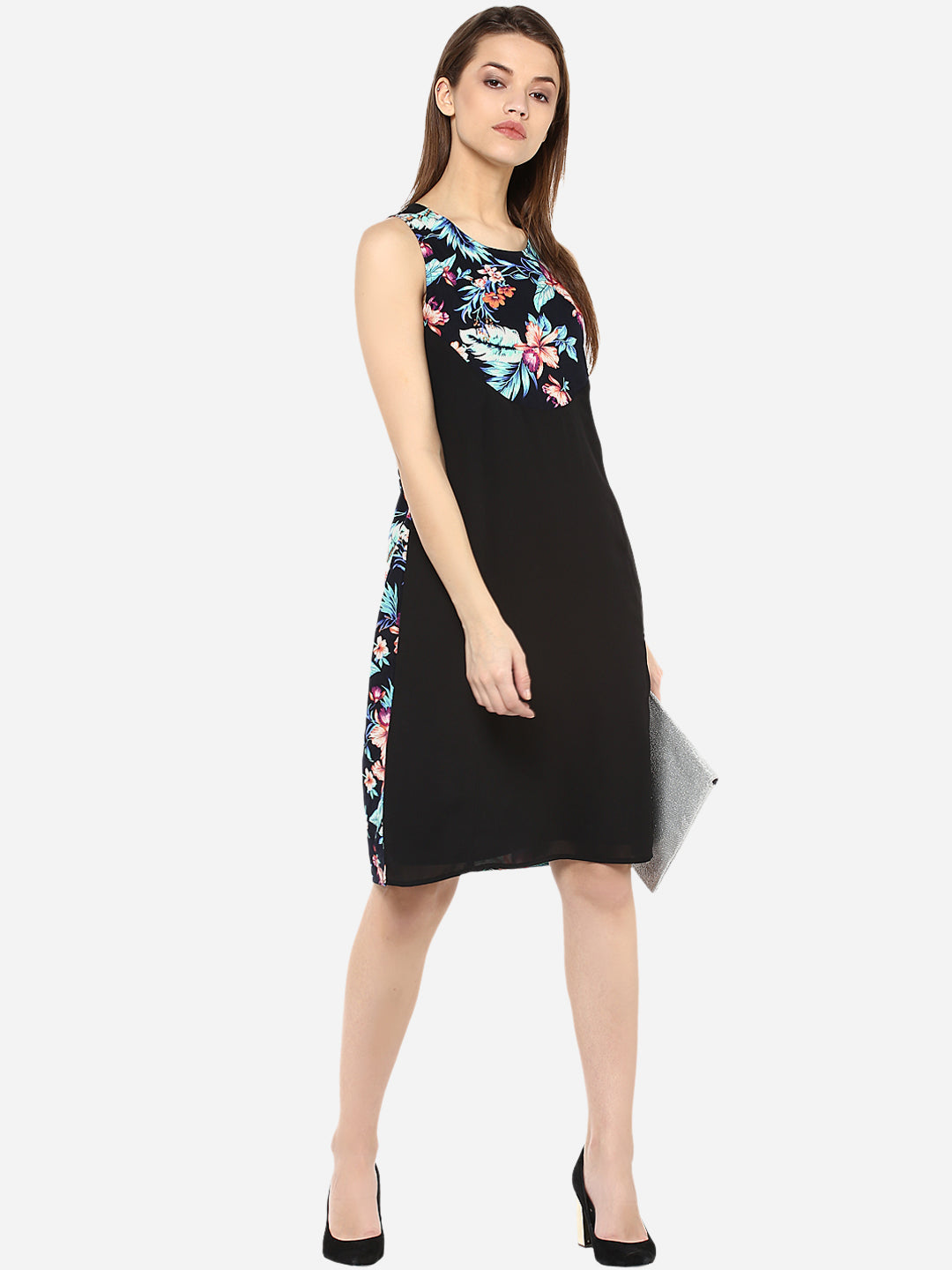 Women's Tropical Print and Black Dress