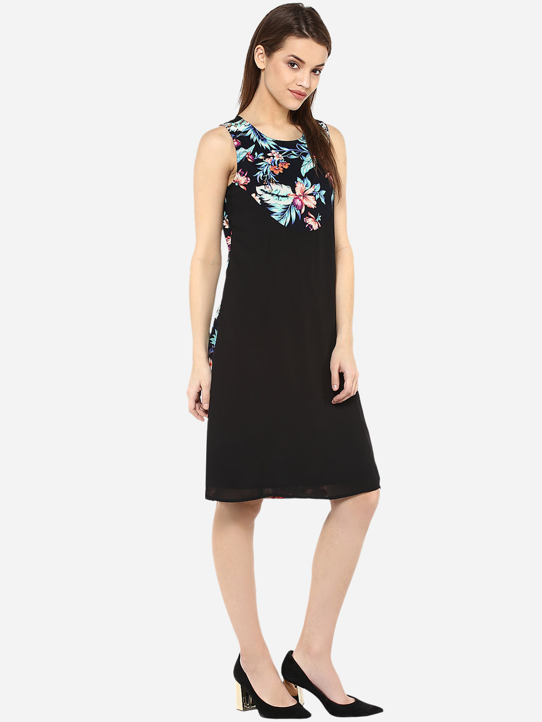 Women's Tropical Print and Black Dress