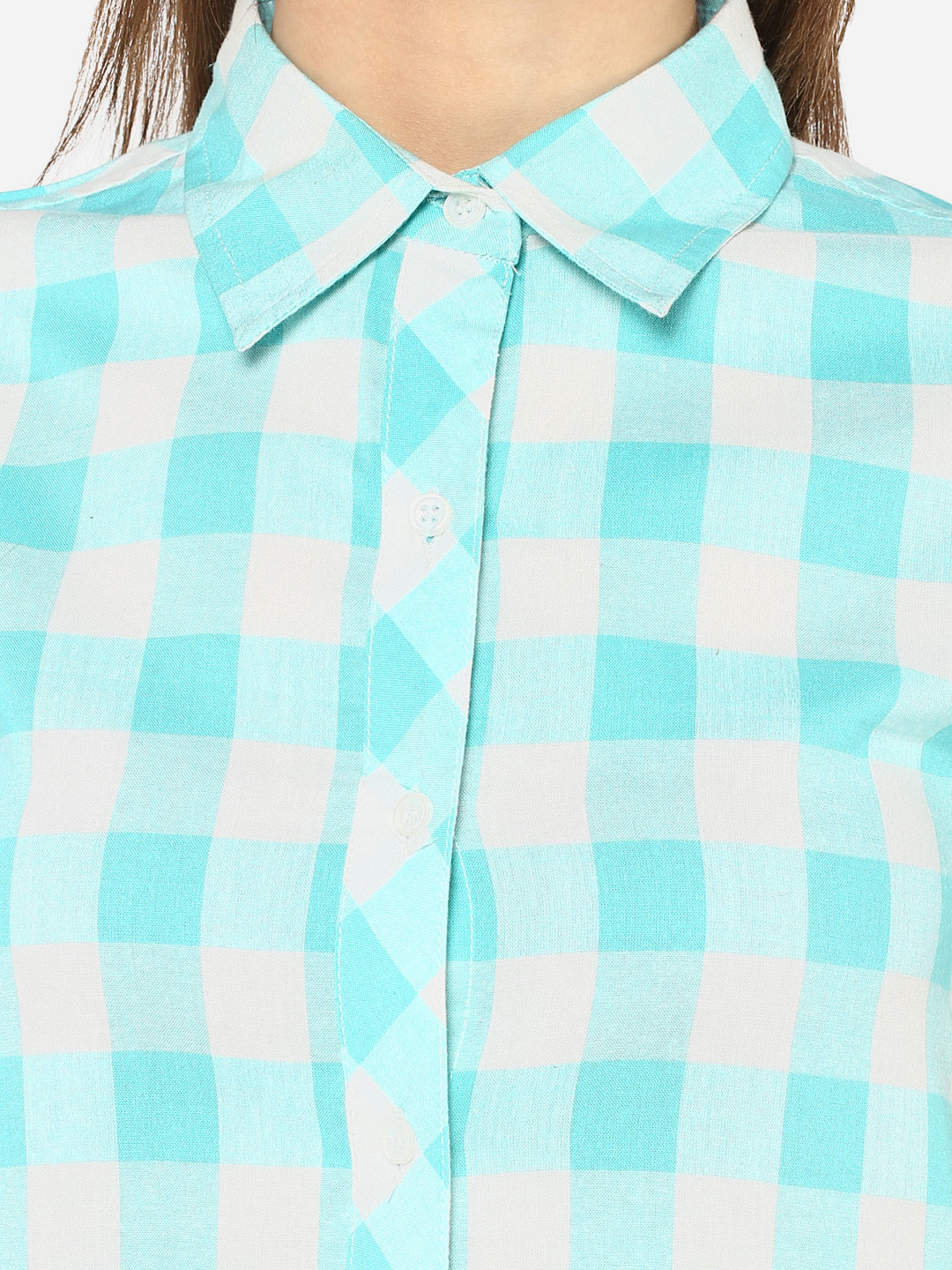 Women's Ice Blue and White Check Shirt Dress cum Tunic