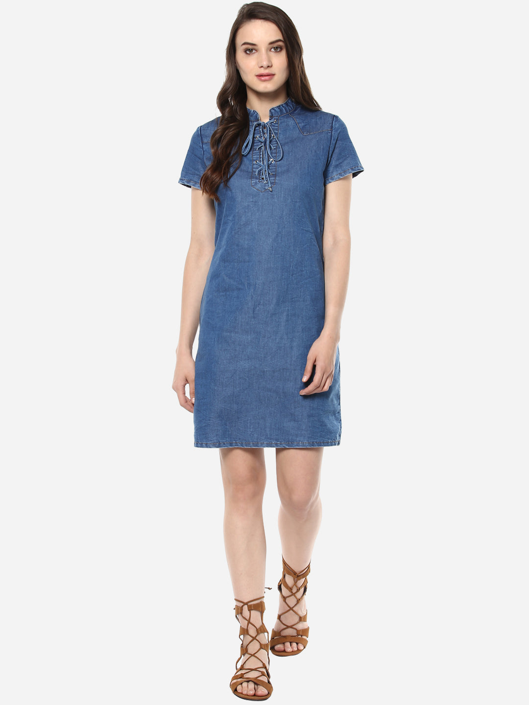 Women's Denim Lace Up Dress