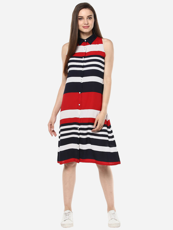 StylesStone Women's Red and Navy Blue Stripe Dress