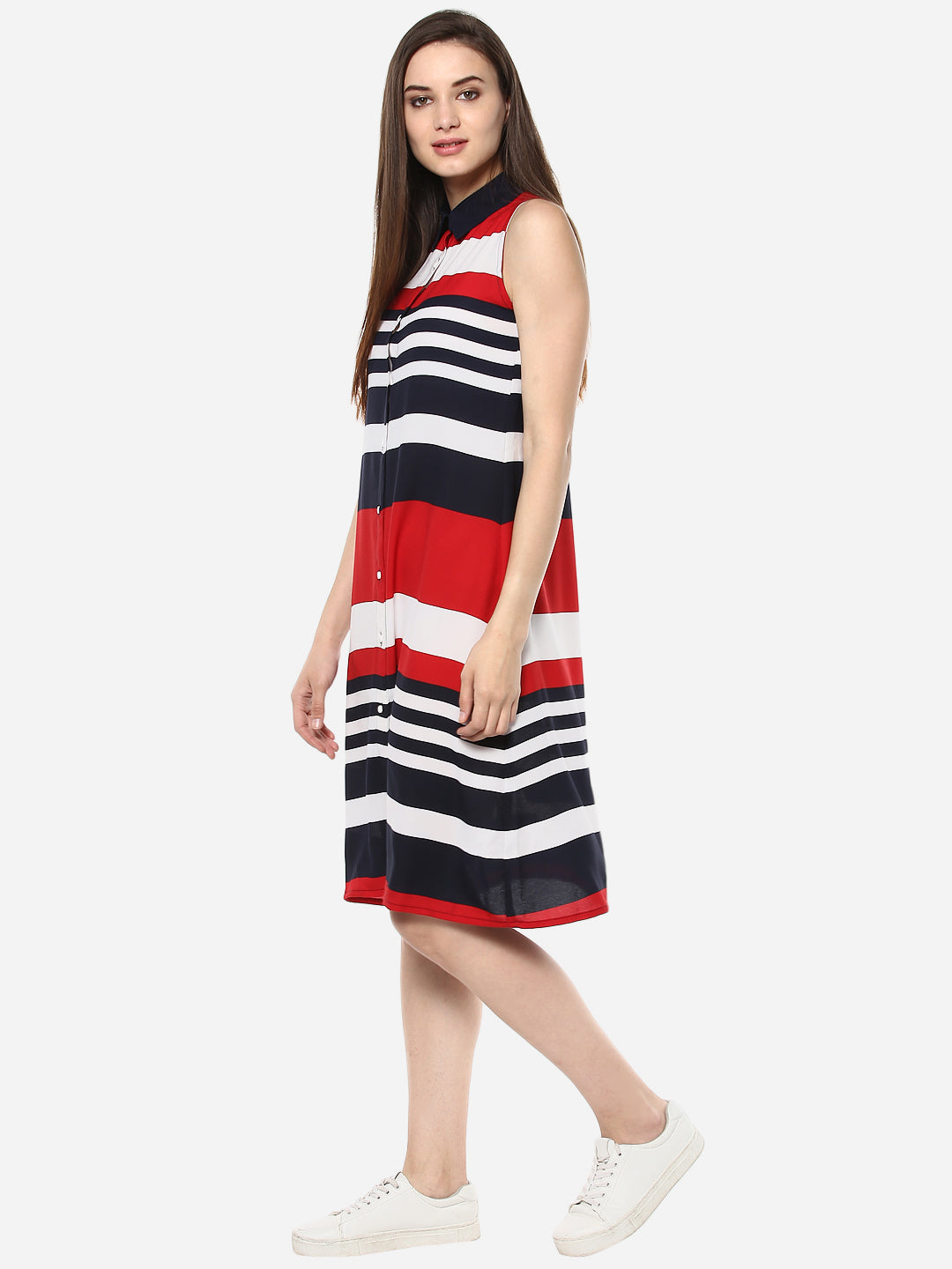 StylesStone Women's Red and Navy Blue Stripe Dress