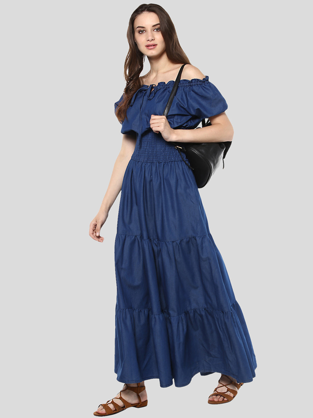 Women's Denim Peasant Styled Maxi Dress