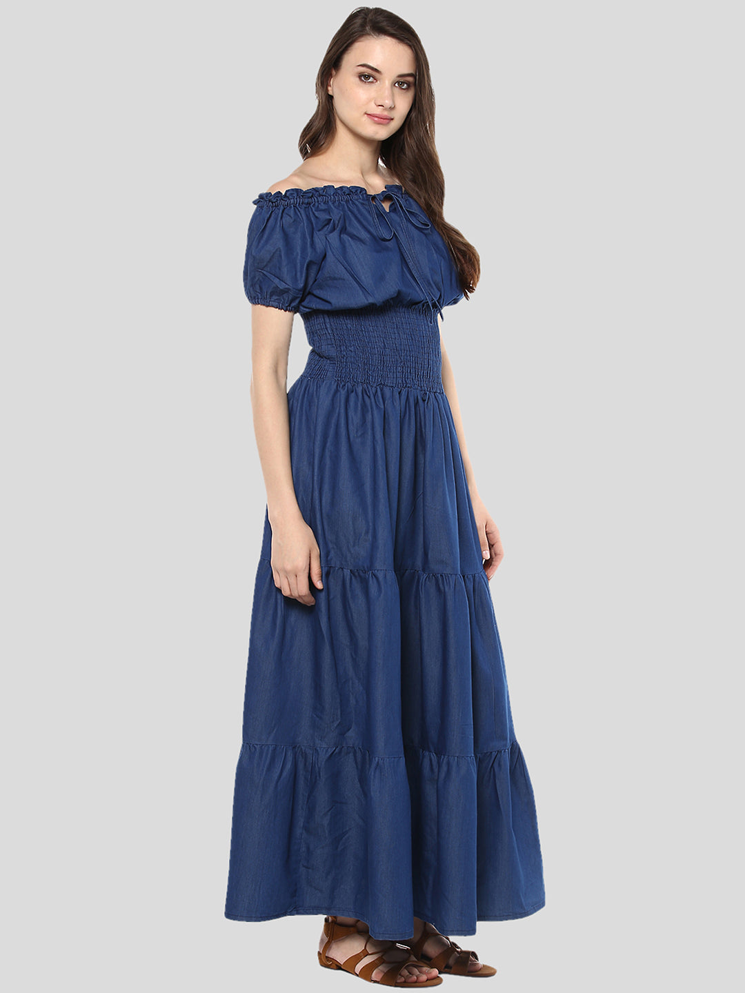 Women's Denim Peasant Styled Maxi Dress