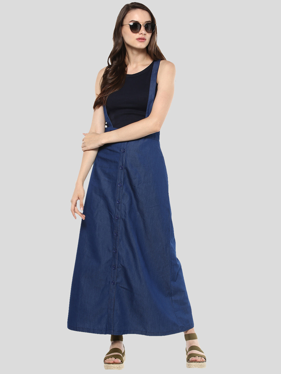 Women's Denim Pinafore Skirt Dress