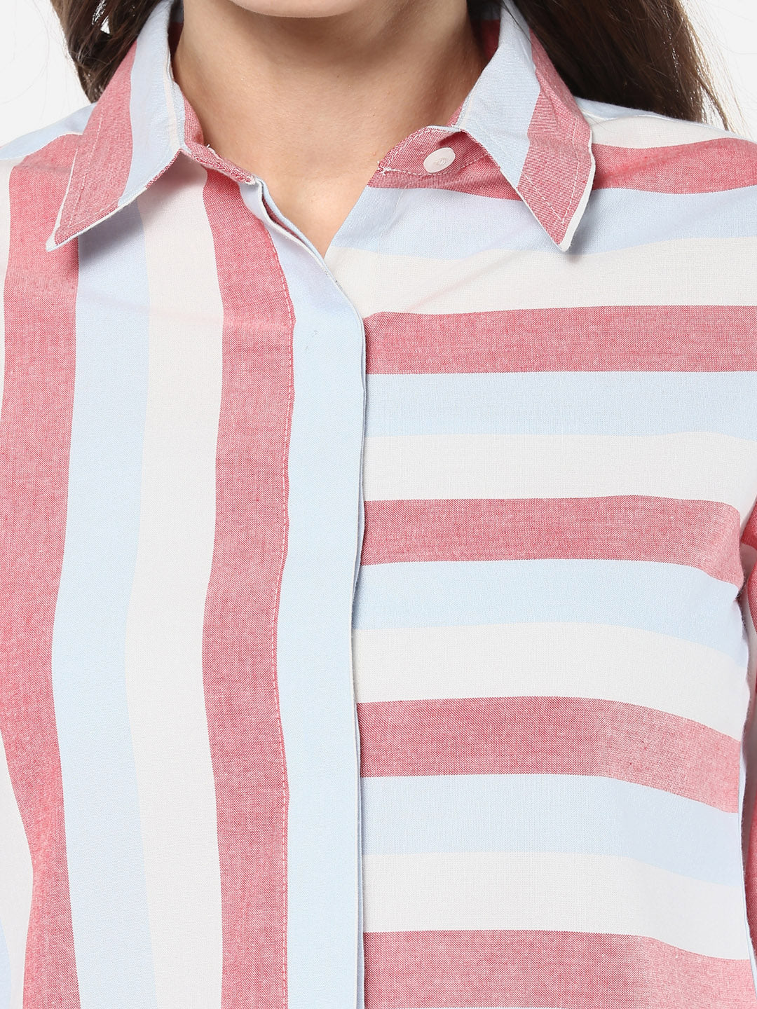 Women's Cotton Horizontal and Vertical Striped Shirt