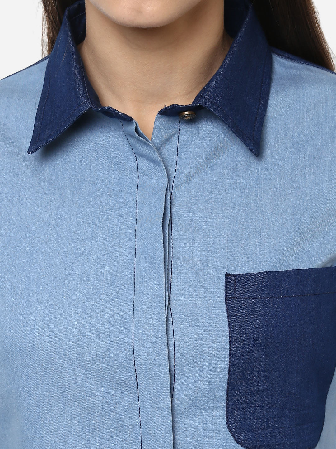 Women's Denim Light and Dark Blue Patch Shirt