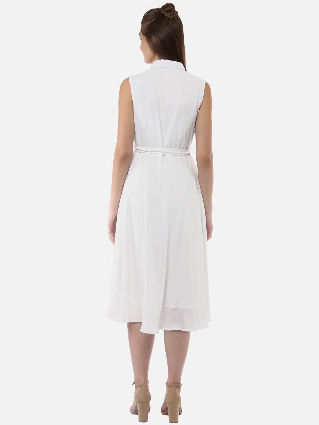 Women's White Polyester Midi Dress