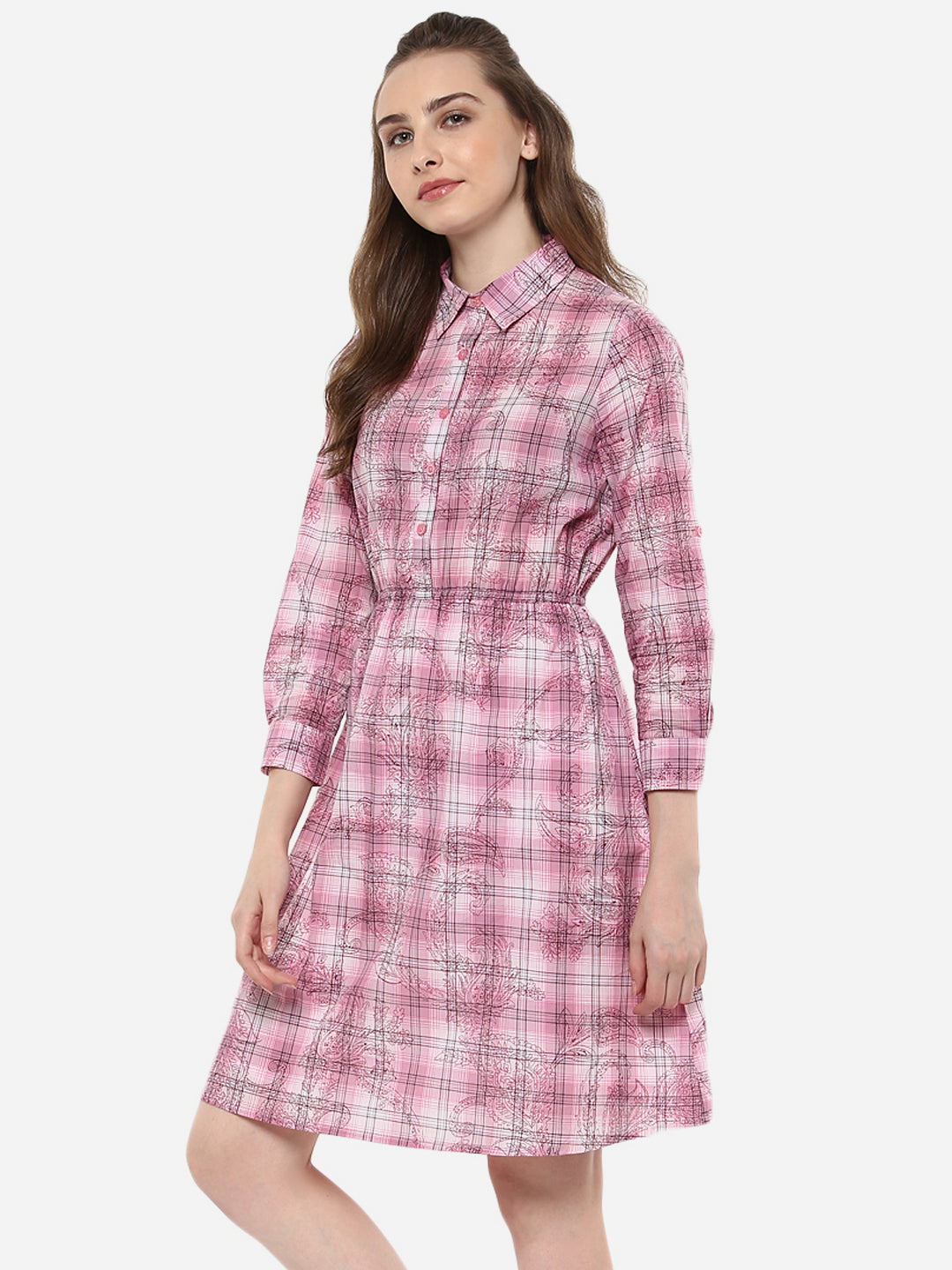 Pink Check and Paisley Shirt Dress