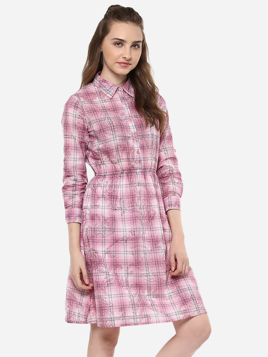 Pink Check and Paisley Shirt Dress