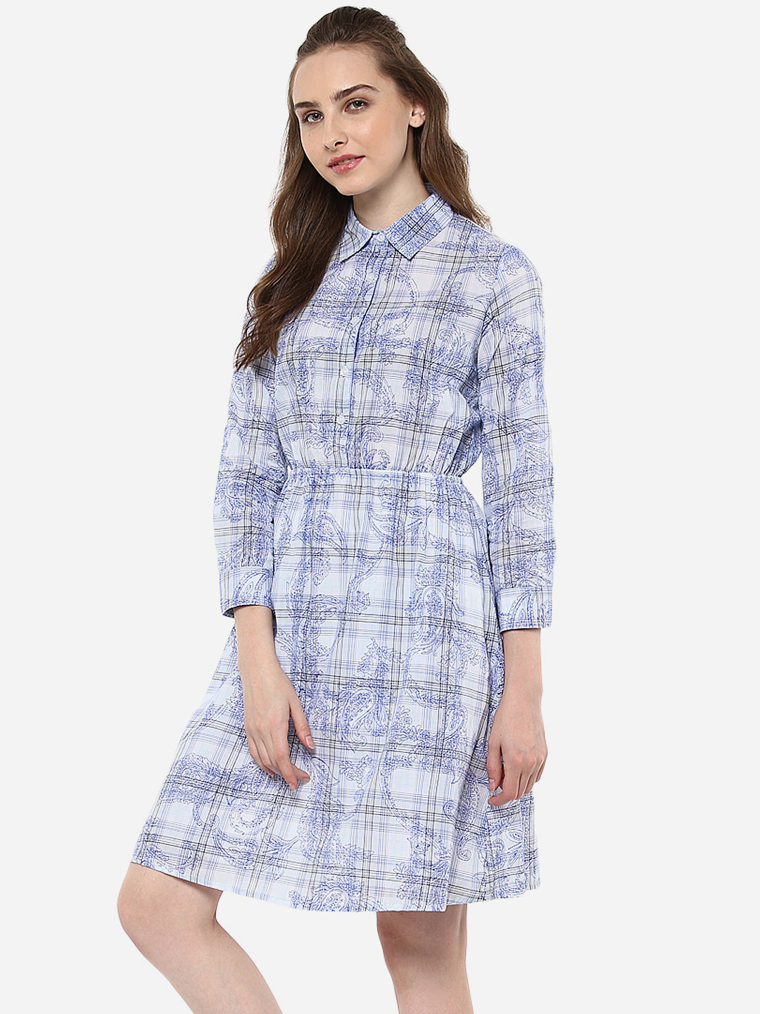 Blue and White Check Shirt Dress