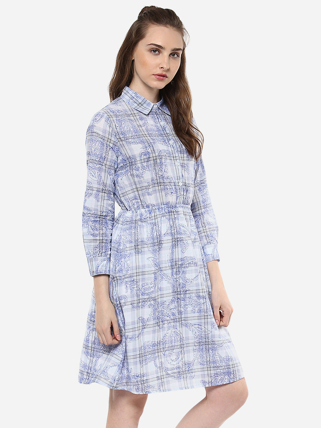 Blue and White Check Shirt Dress