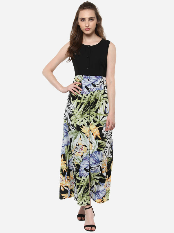 Women's Long Maxi Dress with Tropical Print