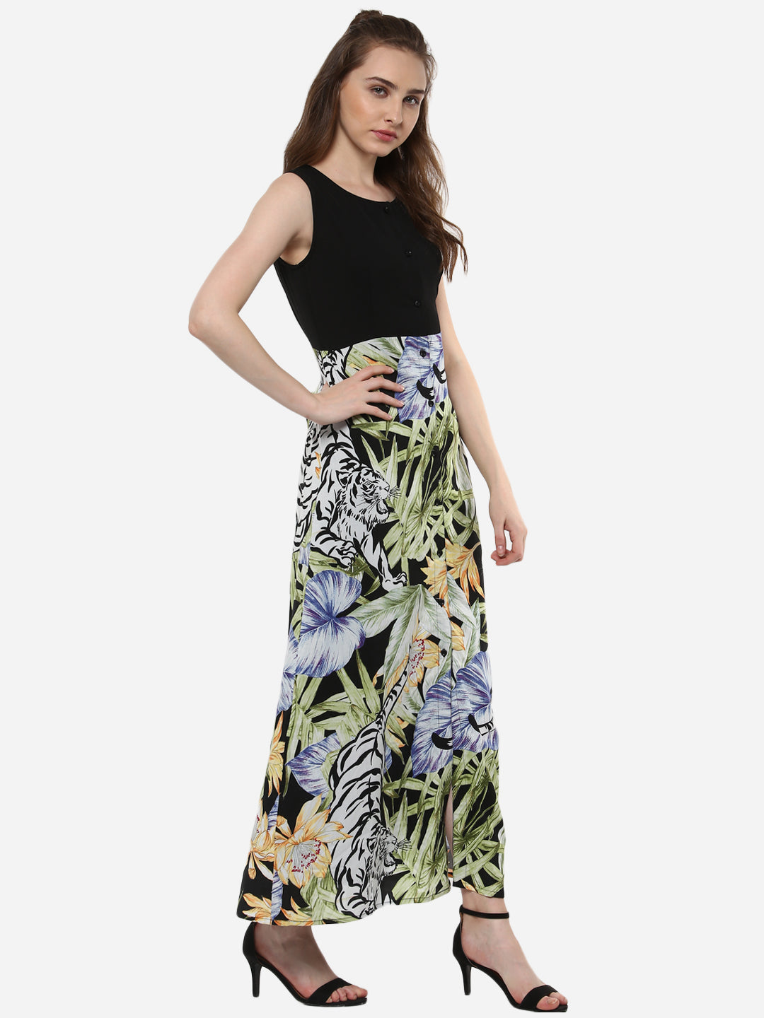 Women's Long Maxi Dress with Tropical Print