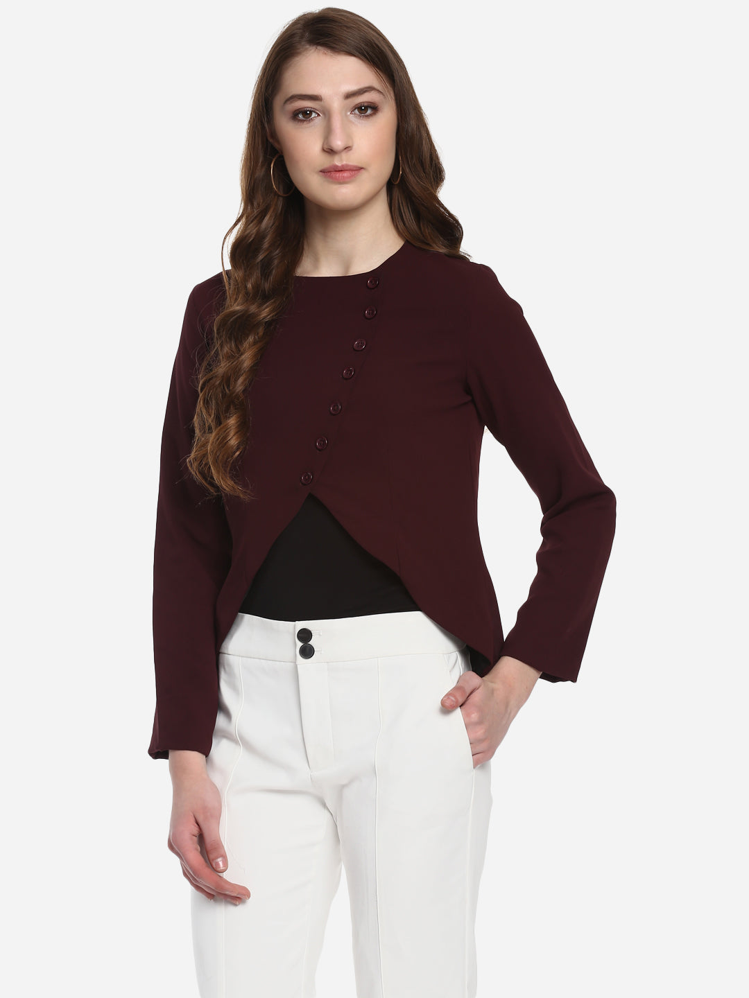 Women's Maroon Polyester Blazer