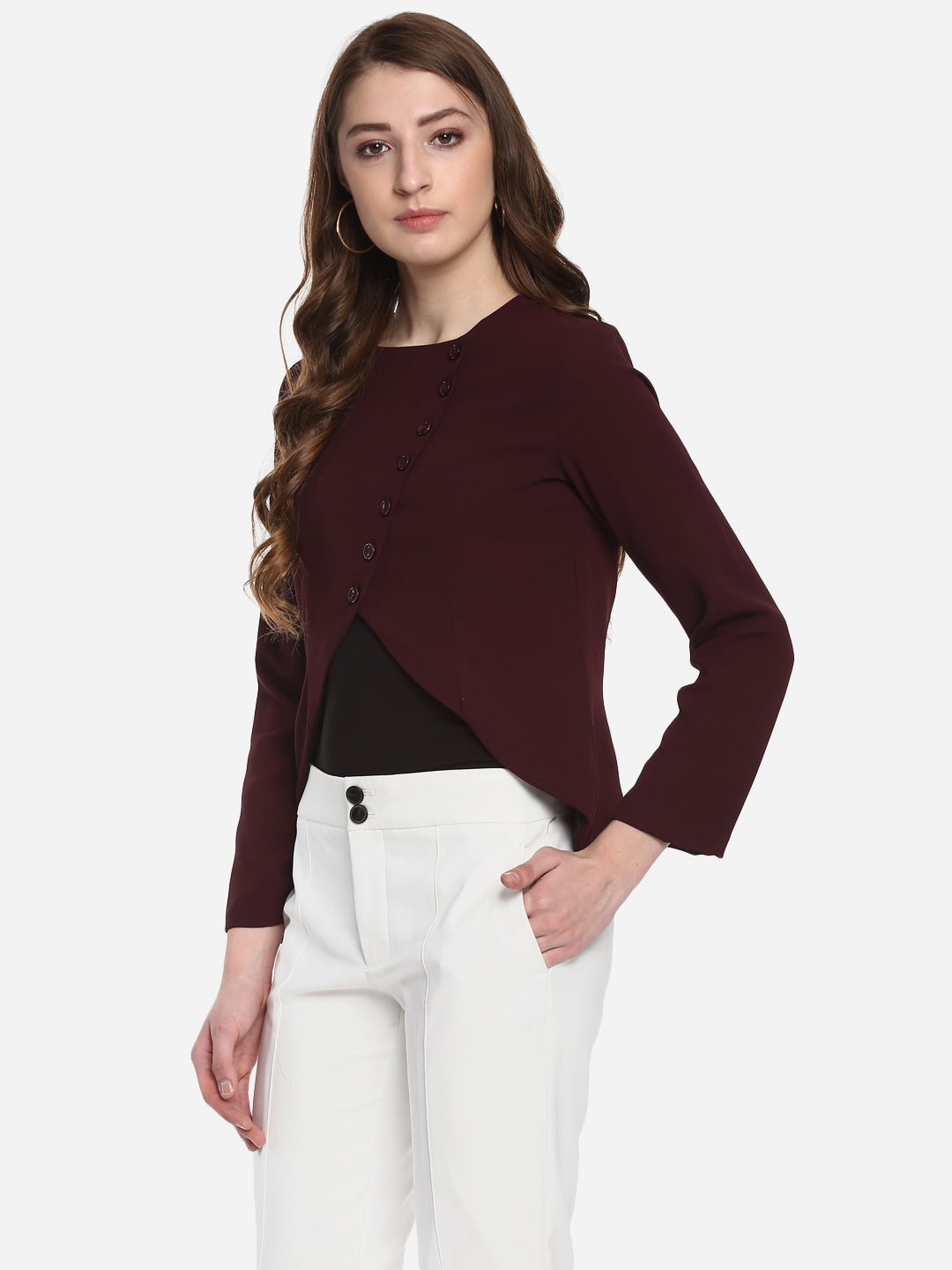 Women's Maroon Polyester Blazer