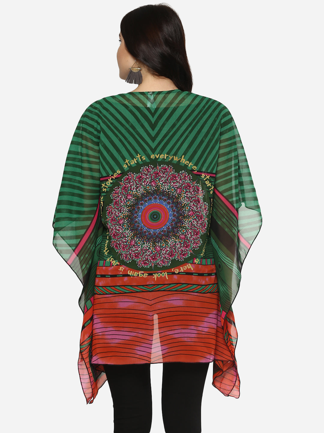 Women's Green Printed Polyester Shrug