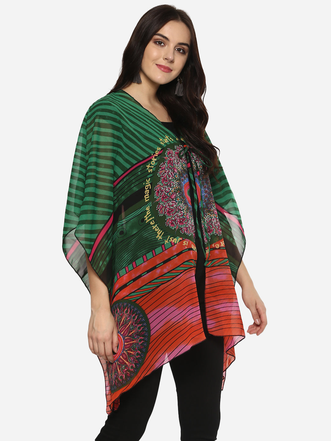 Women's Green Printed Polyester Shrug