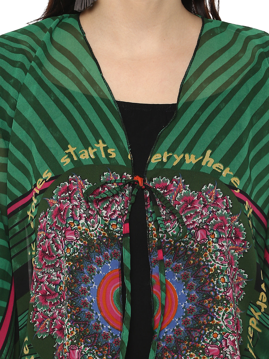 Women's Green Printed Polyester Shrug