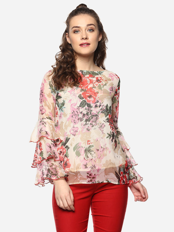 Women's Floral Tier Sleeve Top