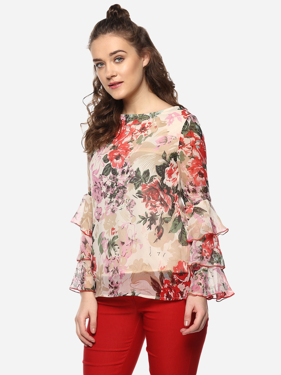 Women's Floral Tier Sleeve Top