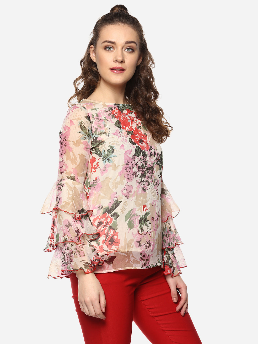 Women's Floral Tier Sleeve Top