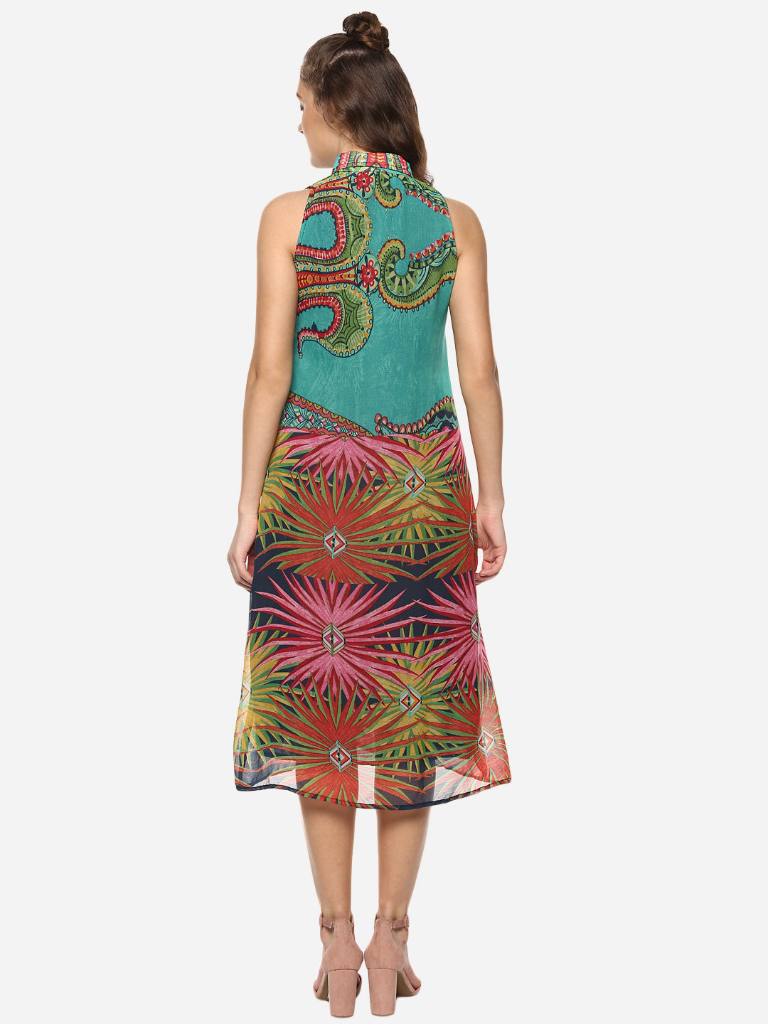 Women's Multicolored Printed Midi Shirt Dress