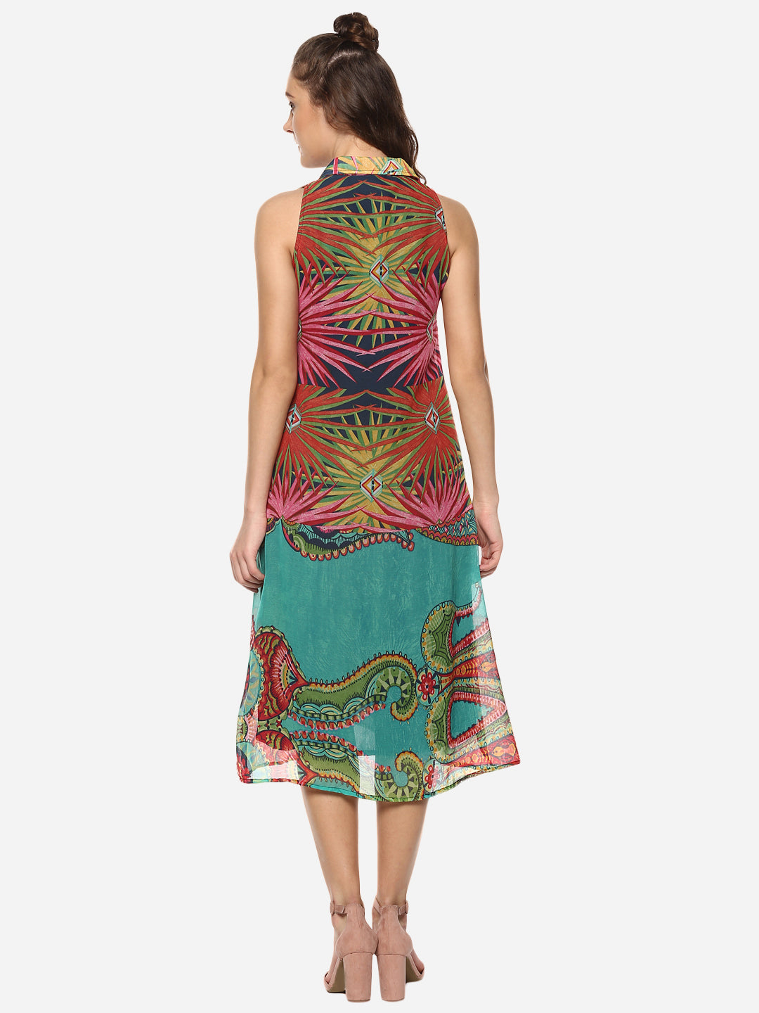 Women's Multicolored Printed Midi Shirt Dress