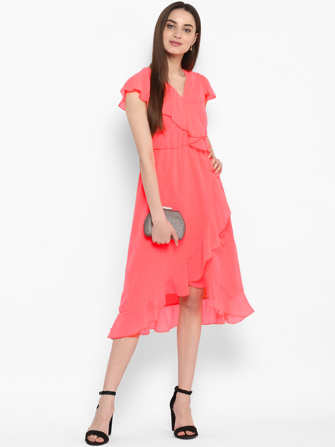 Women's Pink Cascade Ruffled Dress