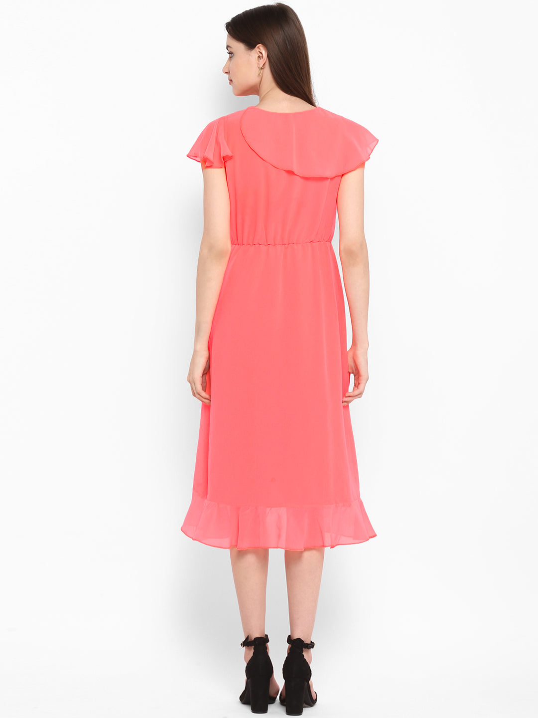 Women's Pink Cascade Ruffled Dress