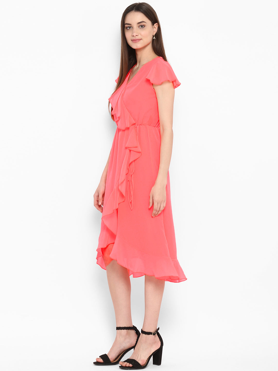 Women's Pink Cascade Ruffled Dress