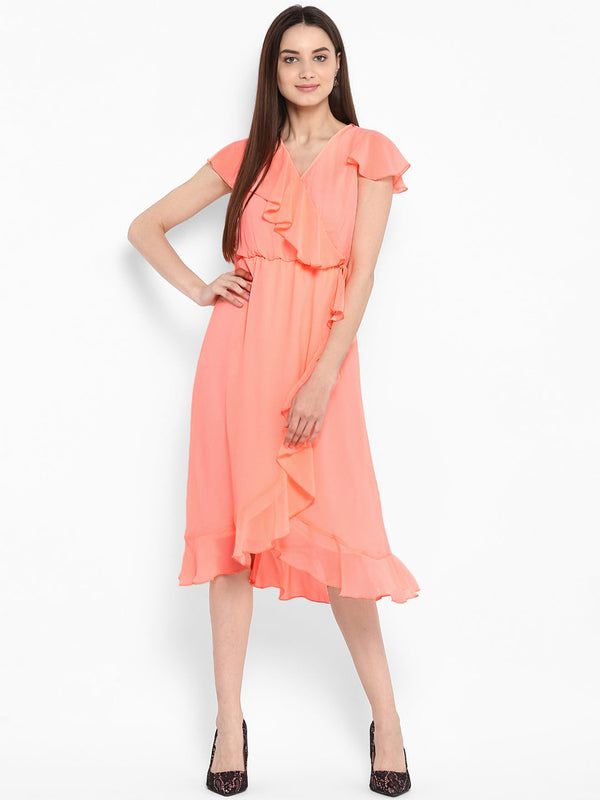 Women's Neon Pink Cascade Ruffled Dress