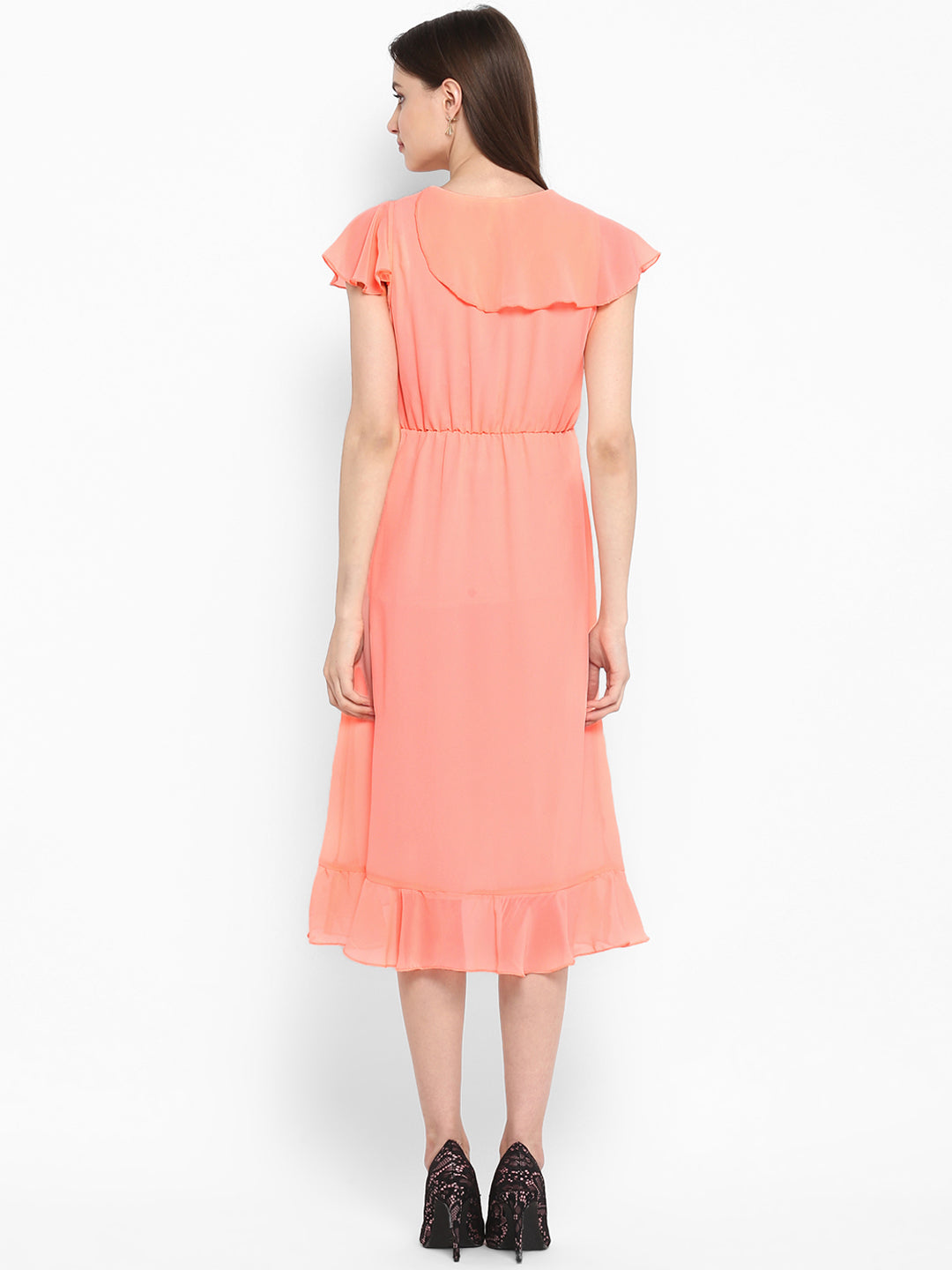 Women's Neon Pink Cascade Ruffled Dress
