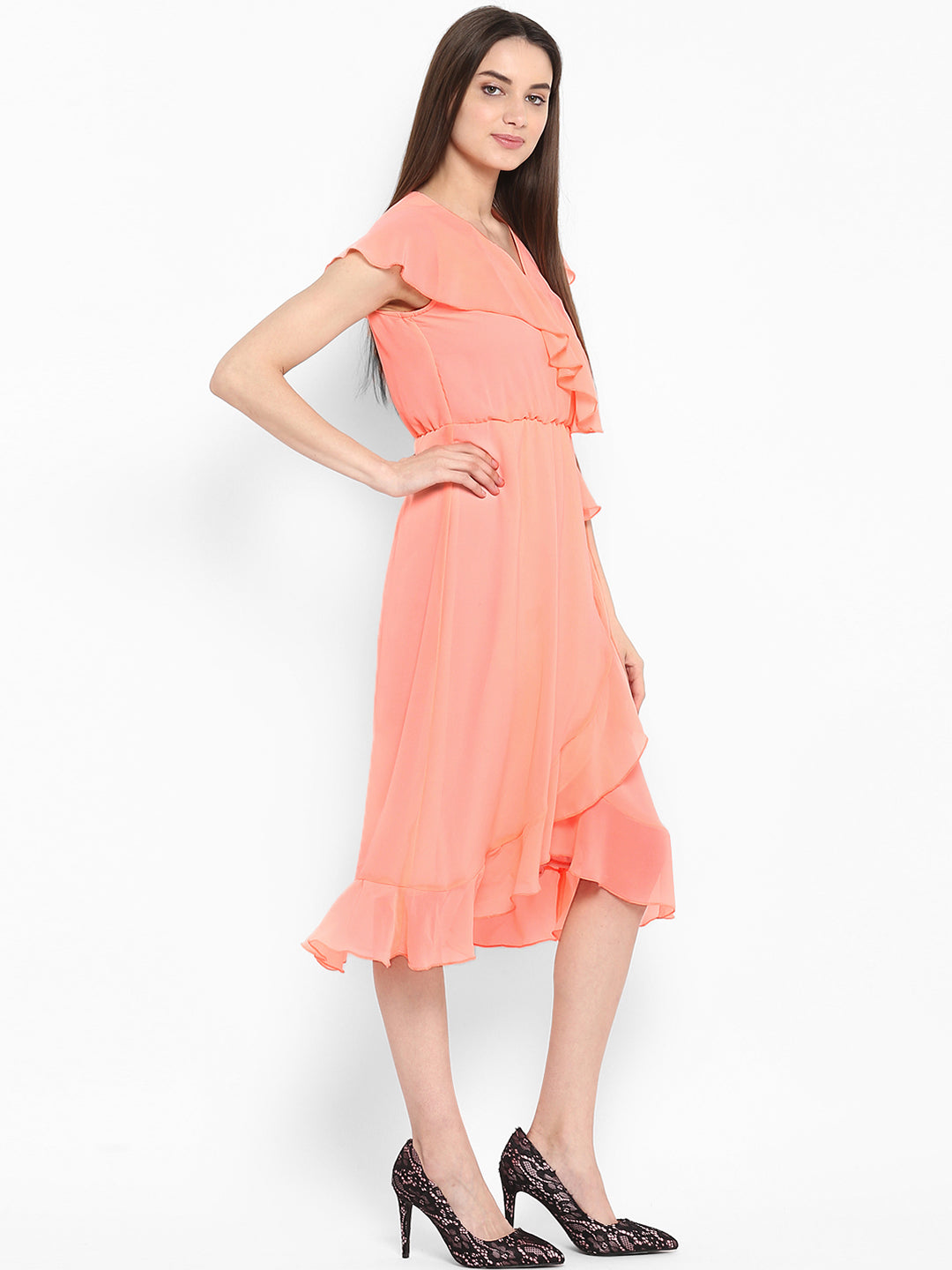 Women's Neon Pink Cascade Ruffled Dress