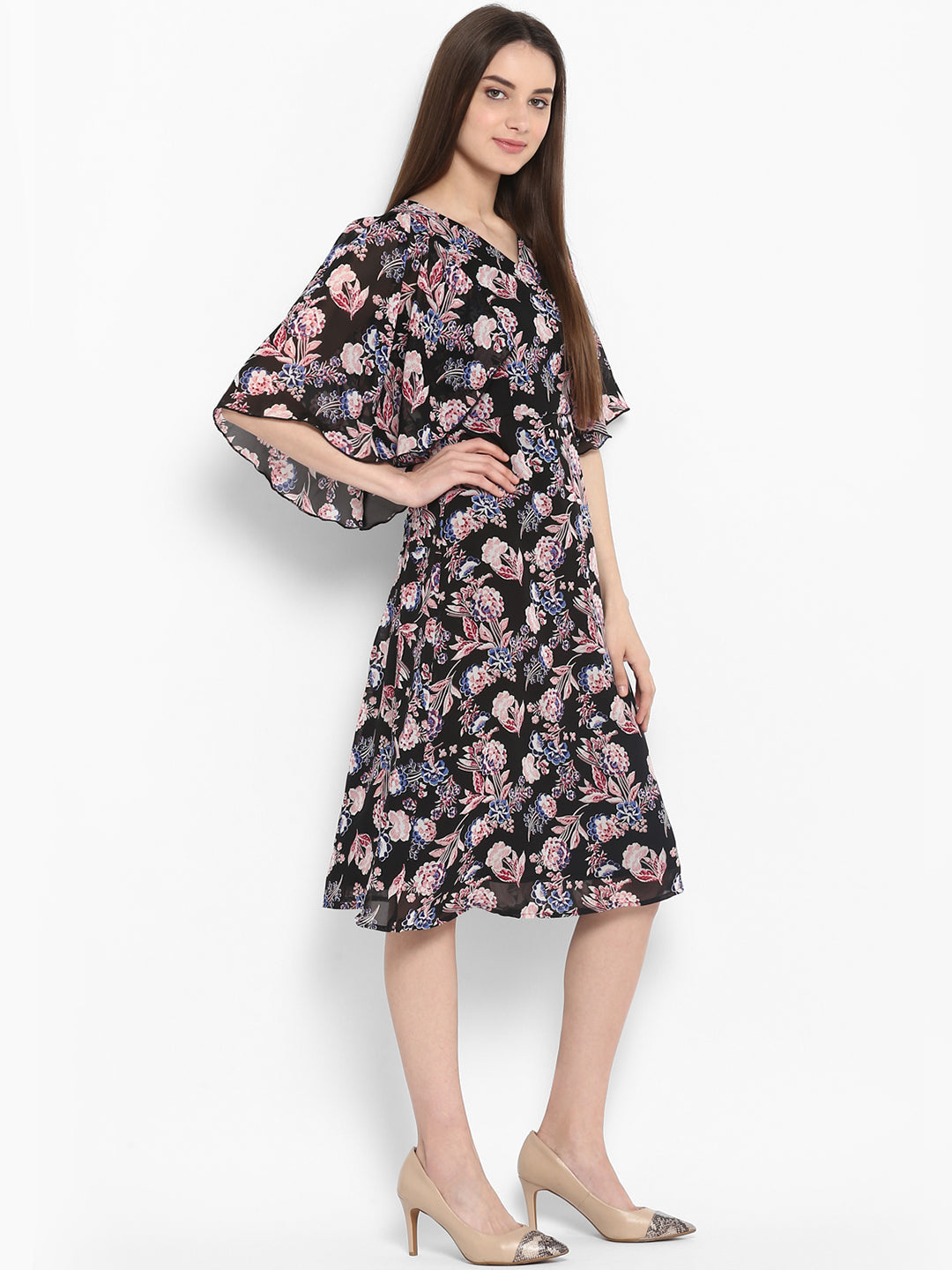 Women's Black Floral Dress with attached Shrug – Stylestone