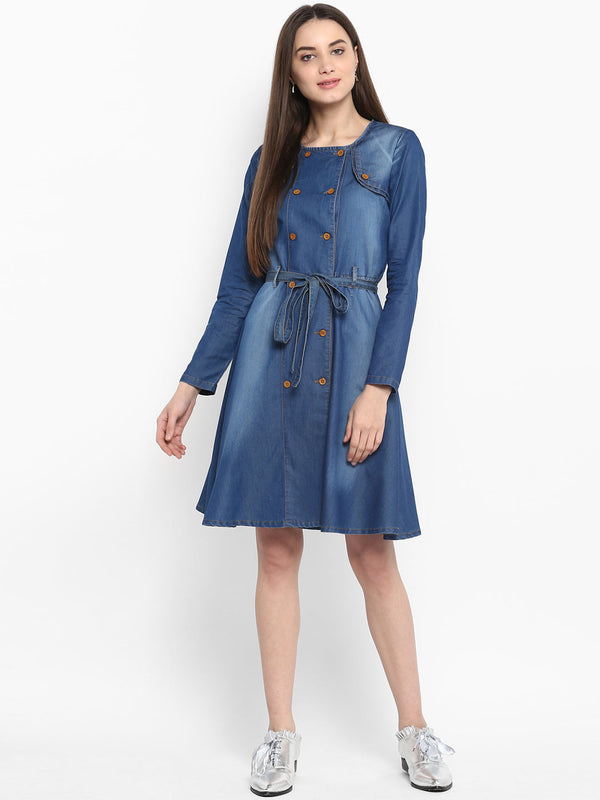 Women's Denim Dress with Shoulder Placket detail