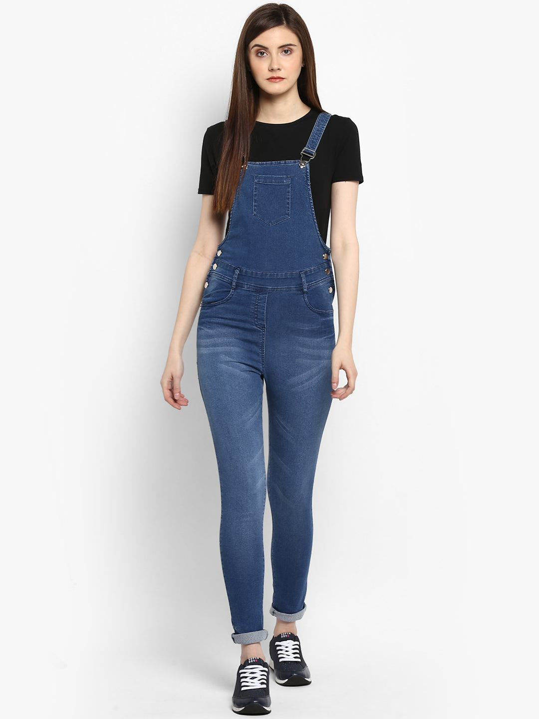 Women's Stretchable Denim Washed effect Dungarees(inner not provided)