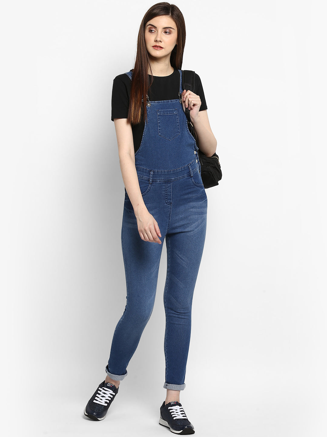 Women's Stretchable Denim Washed effect Dungarees(inner not provided)