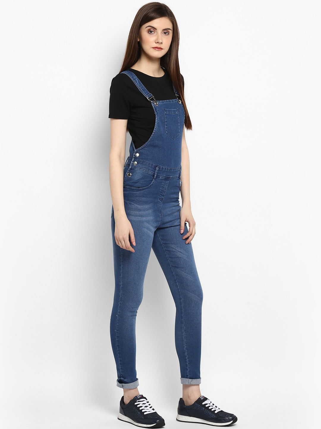 Women's Stretchable Denim Washed effect Dungarees(inner not provided)