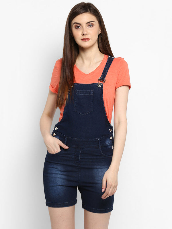 Women's Stretchable Denim Washed effect Shorts Style Dungarees(inner not provided)